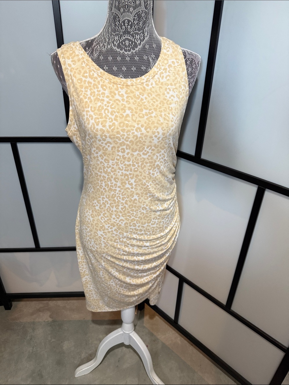 Nine West Cream and Yellow Leopard-Print Midi Dress